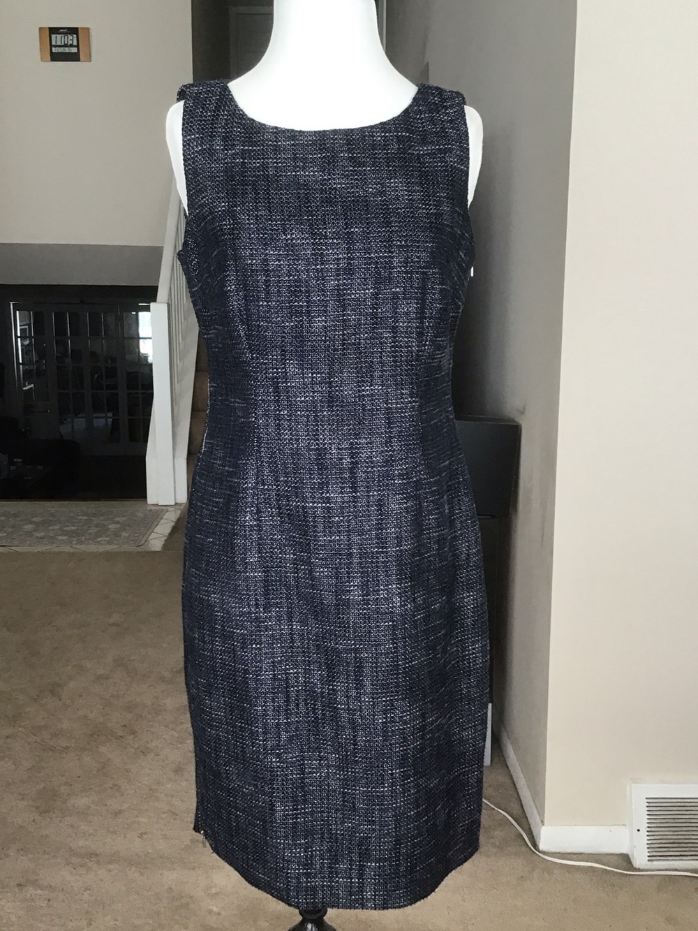 Calvin Klein Navy Tweed Midi Sheath Dress